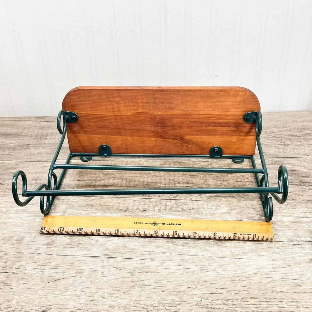 Vintage Bathroom Shelf with Towel Bar: Hunter Green Kitchen Shelf